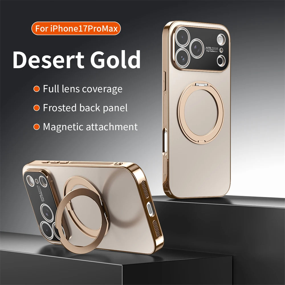 360° Rotating Magnetic Ring Stand Case For Magsafe for iPhone 17 16 15 14 13 Pro Max Air Matte Plating Shockproof Phone Cover