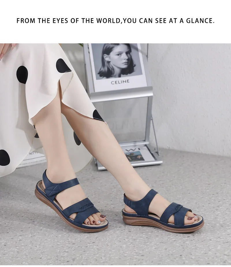 Fashion Women Summer Hook Loop Casual Open Toe Wedges Soft Bottom Breathable Shoes Sandals Sparkly Sandals for Women Size 11