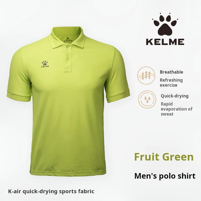 Kelme Polo Shirt Men Summer Quick Drying Short Sleeve T-shirt Club Training Football Uniforms Custom Culture Shirt
