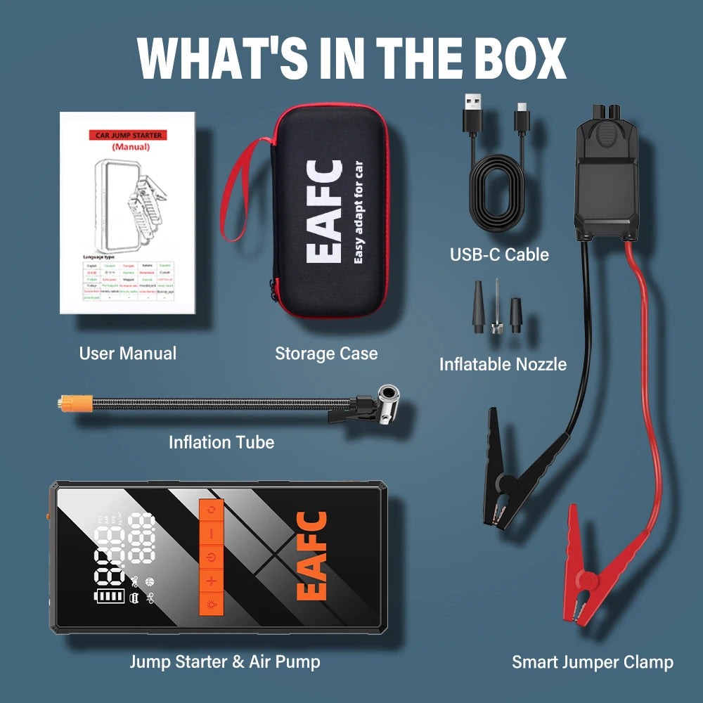 1200A Car Jump Starter 150PSI Tire Inflator 4 In 1 Multifunctional Automotive Emergency Power Bank Air Pump with Tire repair kit