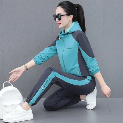 Fall Hot Sale Of The Season Women's Hooded Jacket Outdoor Sports Casual Loose Fit Windproof Large Size Two-Piece Set New Arrival