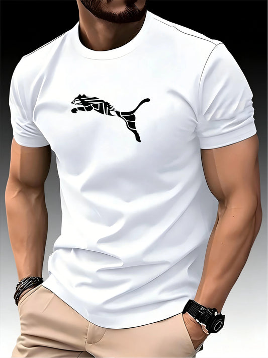 New Summer Luxury Men's Fashion Fox Leopard Print T-shirt Crewneck Casual Trend Y2K High-end High Quality Fitness Sports T-shirt