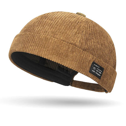 Autumn and winter corduroy brimless casual hat, personalized yuppie hat, men's and women's striped velvet melon skin hat