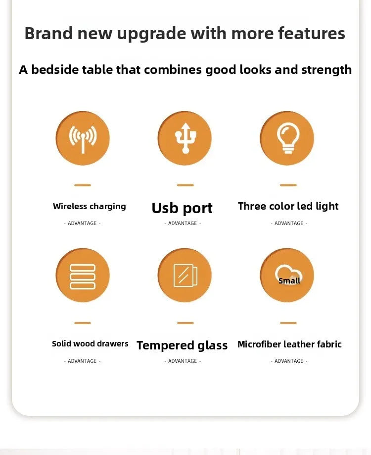 Solid Wood Smart Nightstands Minimalist Bedside Table Wireless Charging Station High-End Bedroom Furniture with Hidden Storage