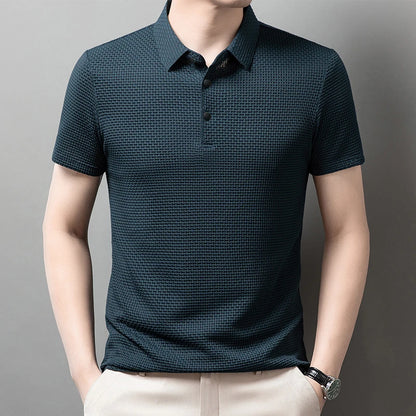 New Men's Business Casual Short Sleeved Bone Flower Solid Color POLO Shirt Fashion Breathable Comfortable Summer Versatile Top