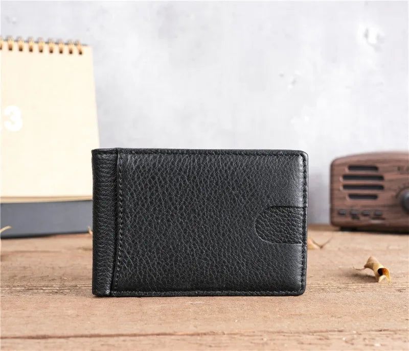 Crazy Horse Leather Men Wallets Retro Handmade Small Purse Top Cow Leather US Dollar Money Clip Bag Minimalist Wallet Portomonee