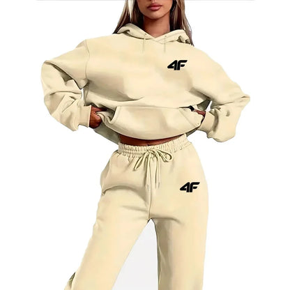 New Letter Print Womens Casual Hoodie Sweatshirt Tracksuit Set Simple Style Sportswear