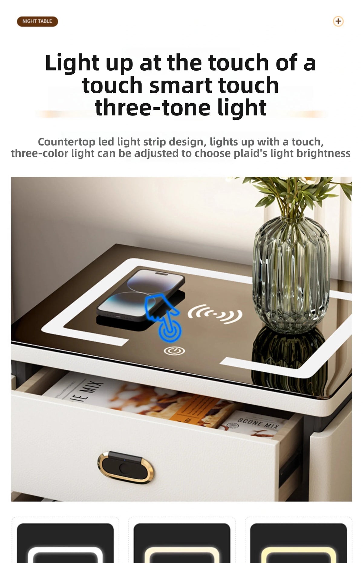 Solid Wood Smart Nightstands Minimalist Bedside Table Wireless Charging Station High-End Bedroom Furniture with Hidden Storage