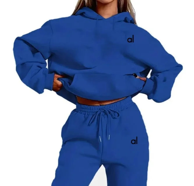 New Letter Print Womens Casual Hoodie Sweatshirt Tracksuit Set Simple Style Sportswear