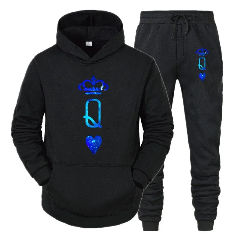 Couple Sportwear Set KING QUEEN Hoodies Two-Piece Lover Hooded Suits Hoodie Pants 2pcs Set Streetwear Men Women Matching Clothes