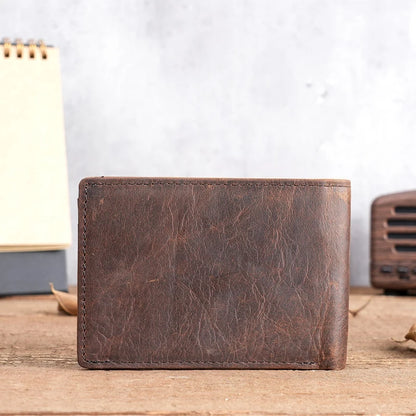 Crazy Horse Leather Men Wallets Retro Handmade Small Purse Top Cow Leather US Dollar Money Clip Bag Minimalist Wallet Portomonee