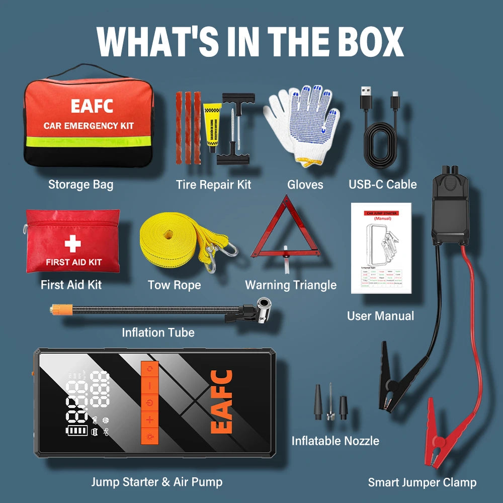 1200A Car Jump Starter 150PSI Tire Inflator 4 In 1 Multifunctional Automotive Emergency Power Bank Air Pump with Tire repair kit