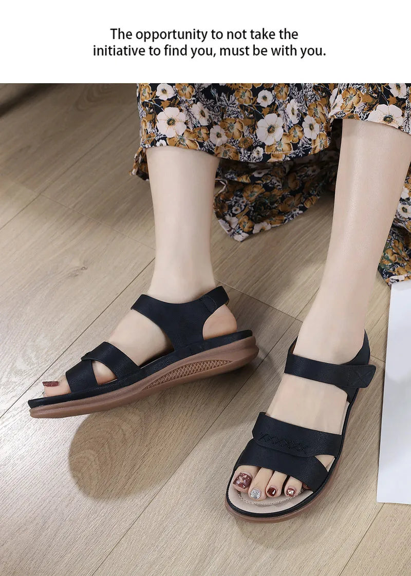 Fashion Women Summer Hook Loop Casual Open Toe Wedges Soft Bottom Breathable Shoes Sandals Sparkly Sandals for Women Size 11
