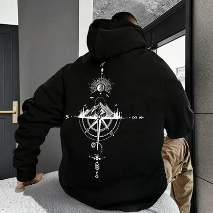 Compass Print Men Women Pullover Hoodie Outdoor Street Casual Fashion Trend Sport Loose Autumn Winter Warm Sweatshirt Clothing