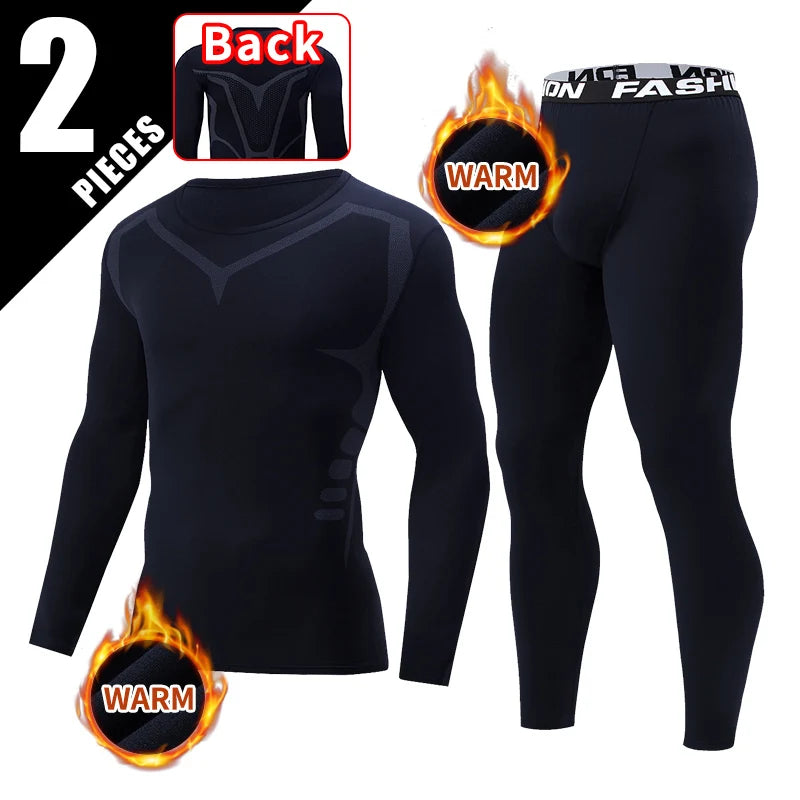 2/4 Pcs Autumn/Winter Men's Black Long sleeved Pants Underwear Set Youth Fitness Running Base Sports Shirt Casual Stretch Pants