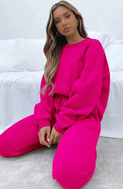 Fashionable Casual Long Sleeve Sweatshirtsuit Women's Clothing Round Neck Pullover Trousers Solid Color Autumn Winter Collection