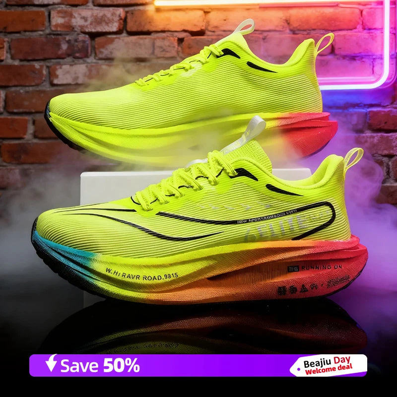 Men Running Shoes Carbon Plate Marathon Speciality Sports Breathable Lightweight Women's Comfortable Nonskid Leisure Sneakers