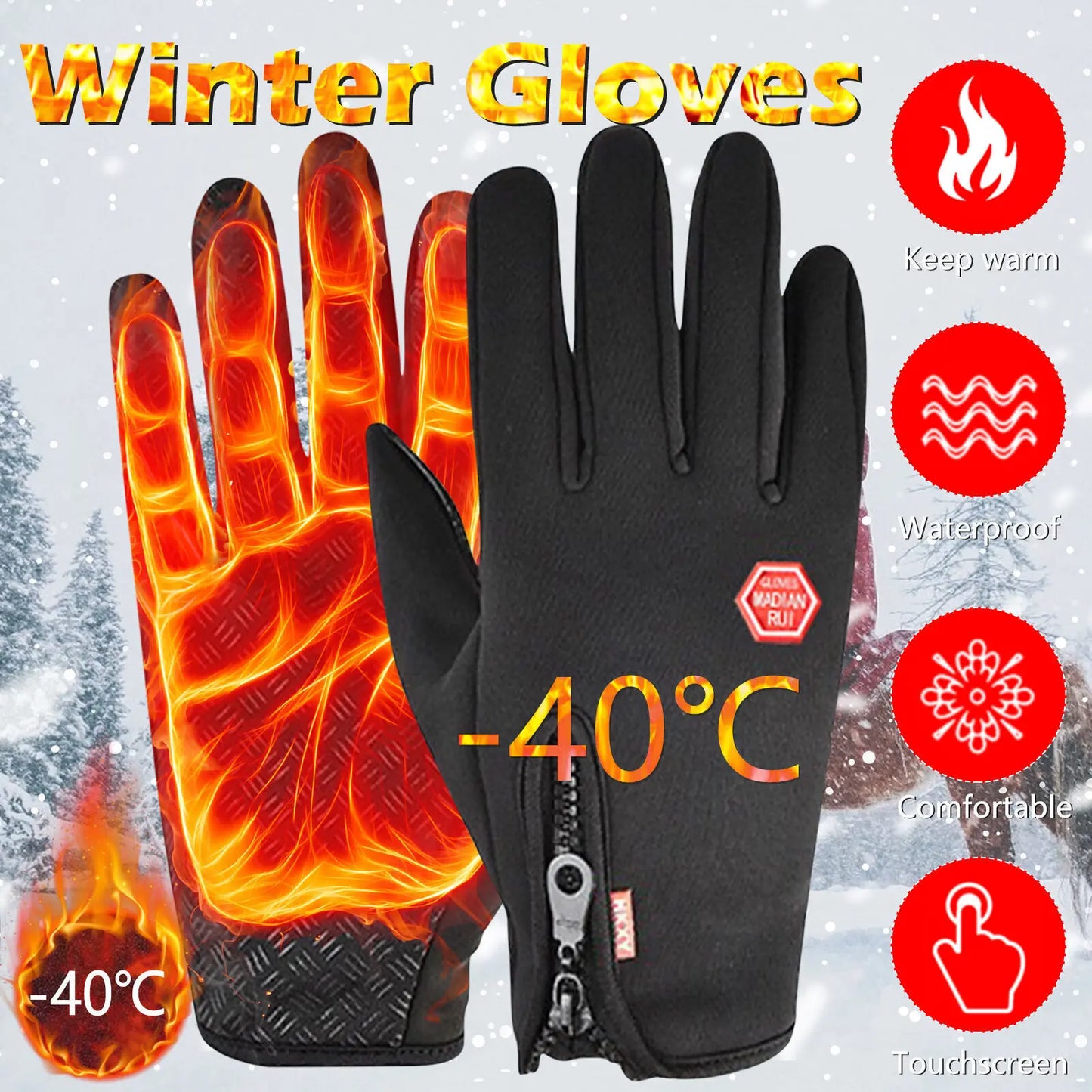 Outdoor Winter Gloves For Men Waterproof Thermal Fleece Lined Resistant Touch Screen Non-slip Motorbike Riding Mountaineering