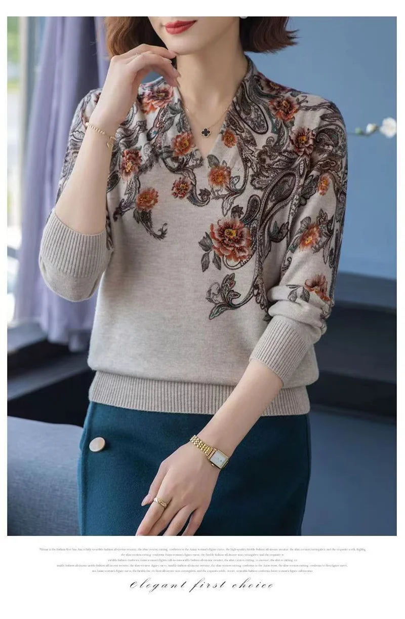 Autumn Winter New Middle-aged Elderly Mother's Pullover Sweater Women's Loose Long Sleeve Casual Fashion Sweater Female Jumper