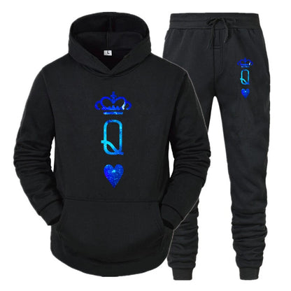 Couple Sportwear Set KING QUEEN Hoodies Two-Piece Lover Hooded Suits Hoodie Pants 2pcs Set Streetwear Men Women Matching Clothes