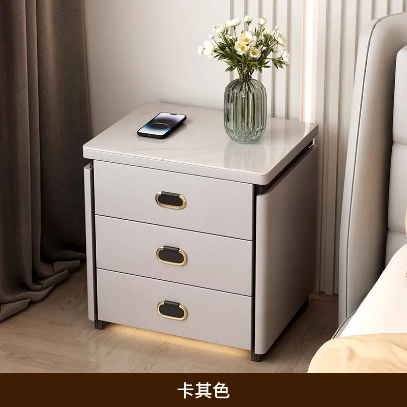 Solid Wood Smart Nightstands Minimalist Bedside Table Wireless Charging Station High-End Bedroom Furniture with Hidden Storage