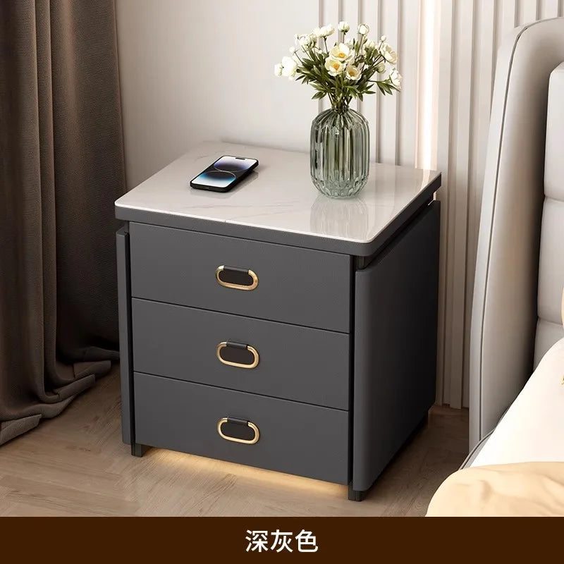 Solid Wood Smart Nightstands Minimalist Bedside Table Wireless Charging Station High-End Bedroom Furniture with Hidden Storage