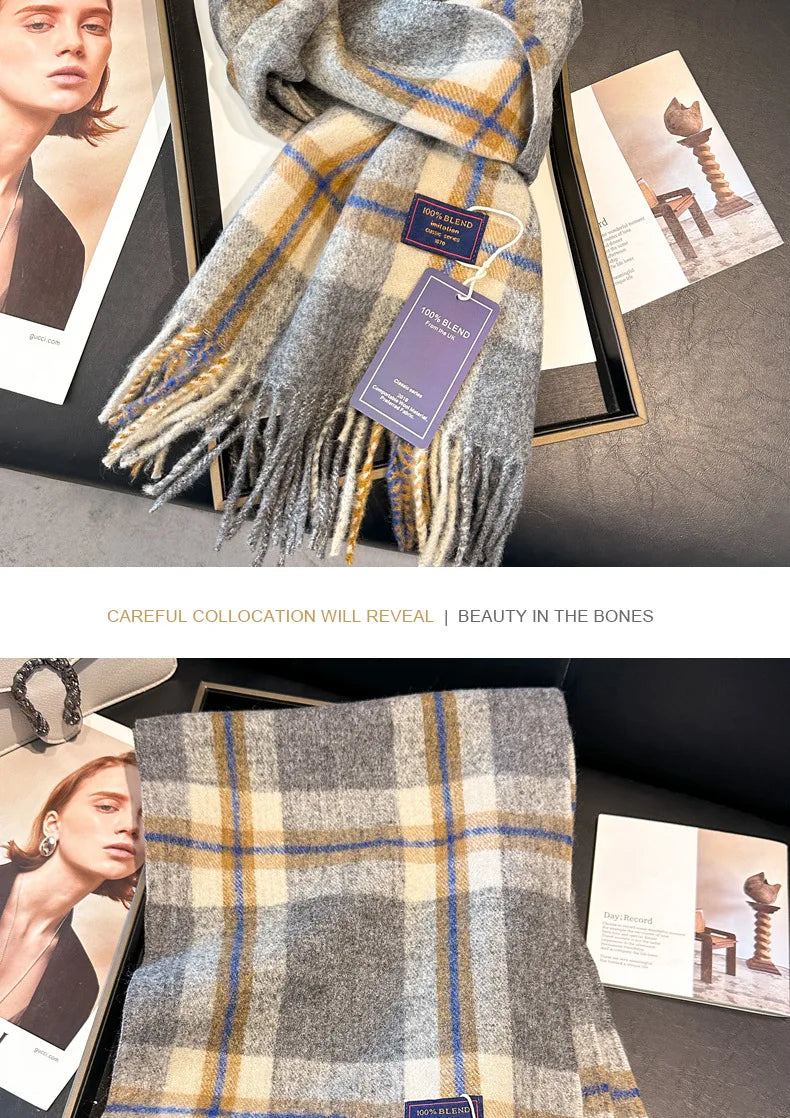 2025 New Wool Women Scarf Luxury Cashmere Winter Blanket Wraps Casual Plaid Print Pashmina Bufanda Travel Poncho Stoles Echarpe