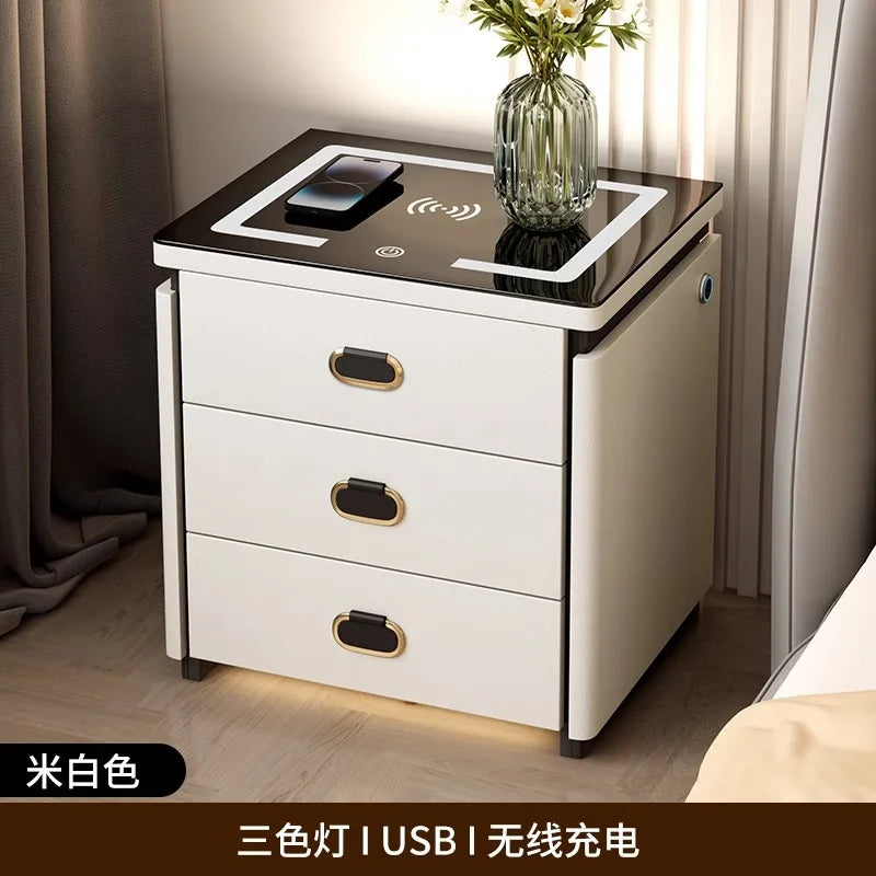 Solid Wood Smart Nightstands Minimalist Bedside Table Wireless Charging Station High-End Bedroom Furniture with Hidden Storage