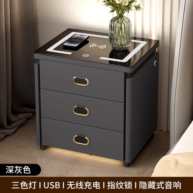 Solid Wood Smart Nightstands Minimalist Bedside Table Wireless Charging Station High-End Bedroom Furniture with Hidden Storage