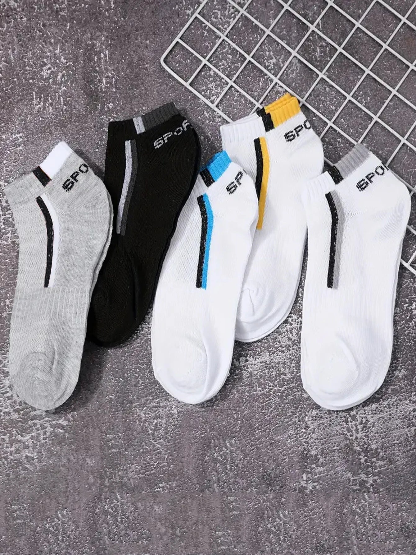 Men's Anti-Slip Boat Socks-5Pair Block Print Ankle Socks for Business & Sports, Breathable Sweat Resistant Anti-odor Comfortable