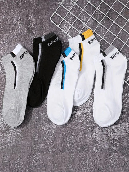 Men's Anti-Slip Boat Socks-5Pair Block Print Ankle Socks for Business & Sports, Breathable Sweat Resistant Anti-odor Comfortable