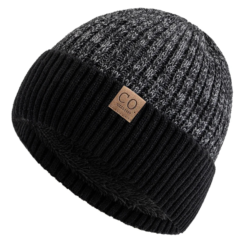 New Unisex Two-Tone Winter Hats Add Fur Lined Men And Women Fashion Warm Beanie Cap Casual Winter Knitted Hats