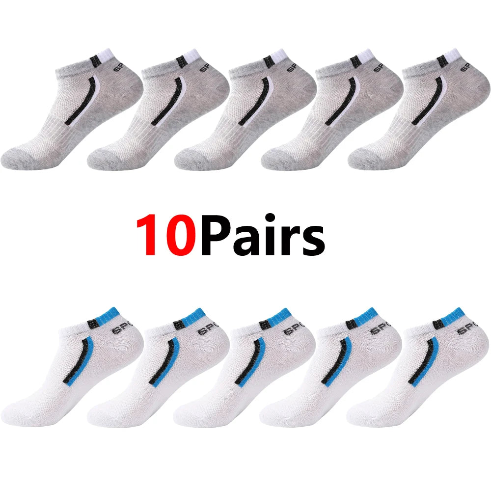 Men's Anti-Slip Boat Socks-5Pair Block Print Ankle Socks for Business & Sports, Breathable Sweat Resistant Anti-odor Comfortable