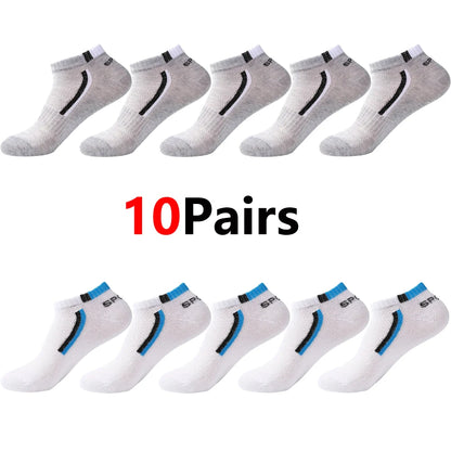Men's Anti-Slip Boat Socks-5Pair Block Print Ankle Socks for Business & Sports, Breathable Sweat Resistant Anti-odor Comfortable