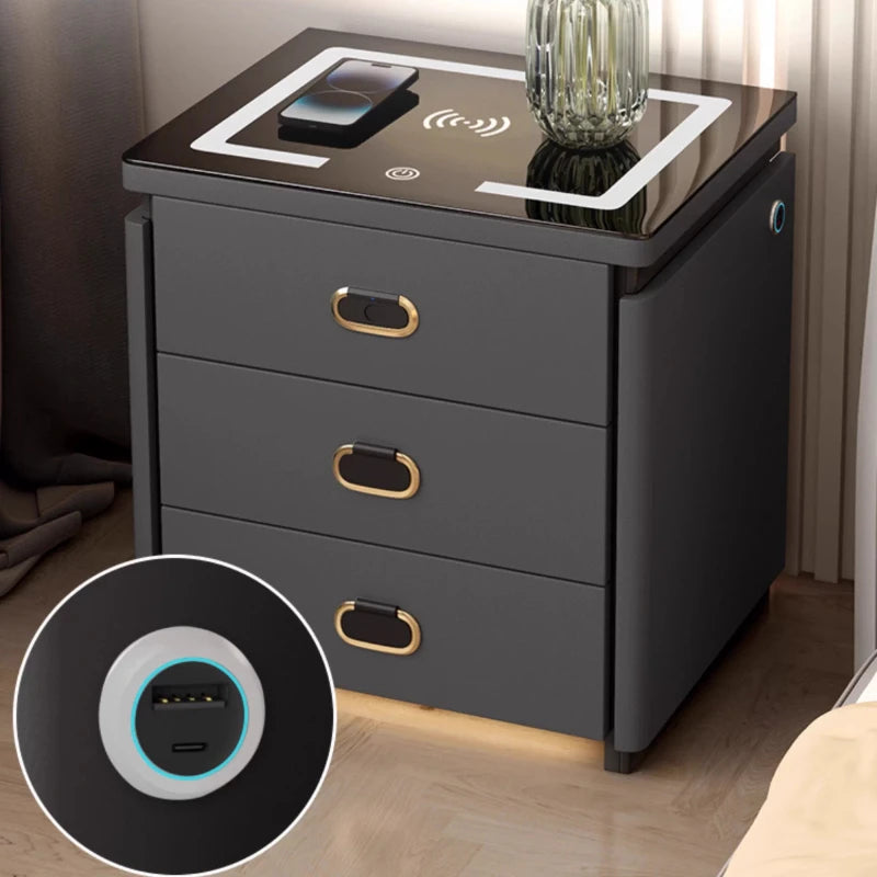 Solid Wood Smart Nightstands Minimalist Bedside Table Wireless Charging Station High-End Bedroom Furniture with Hidden Storage