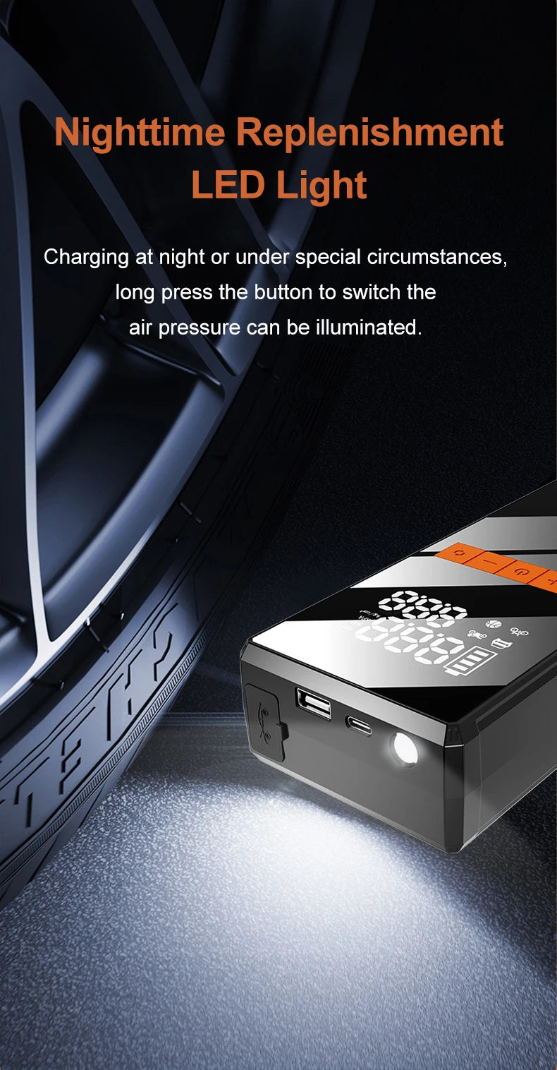 1200A Car Jump Starter 150PSI Tire Inflator 4 In 1 Multifunctional Automotive Emergency Power Bank Air Pump with Tire repair kit