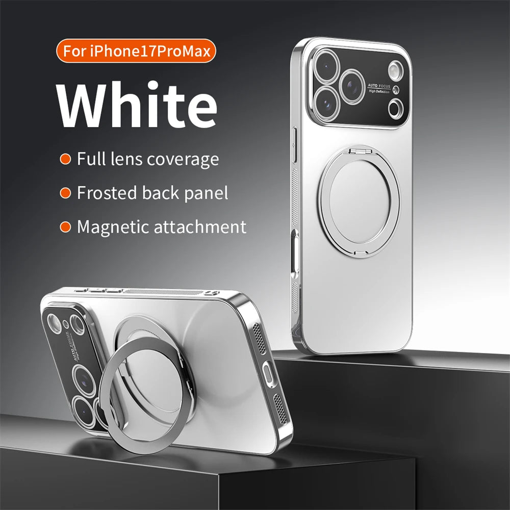 360° Rotating Magnetic Ring Stand Case For Magsafe for iPhone 17 16 15 14 13 Pro Max Air Matte Plating Shockproof Phone Cover