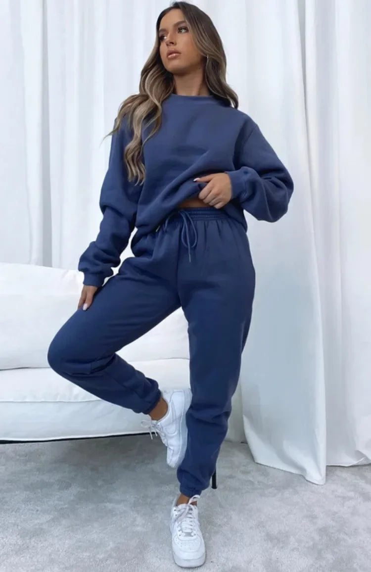 Fashionable Casual Long Sleeve Sweatshirtsuit Women's Clothing Round Neck Pullover Trousers Solid Color Autumn Winter Collection