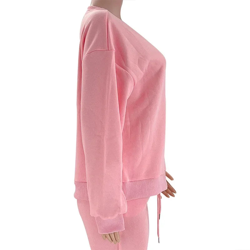 Fashionable Casual Long Sleeve Sweatshirtsuit Women's Clothing Round Neck Pullover Trousers Solid Color Autumn Winter Collection