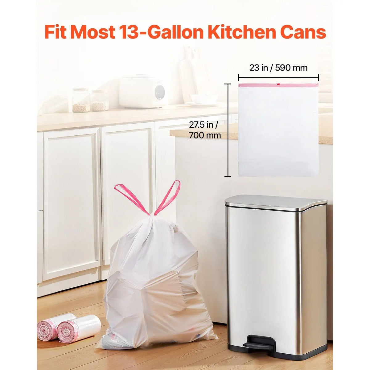 13-Gallon Drawstring Trash Bags 110 Count Extra Thick Fresh Scent Kitchen Garbage Bags for Home Kitchen Office Camping (White)