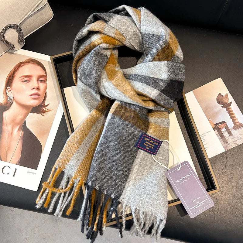 2025 New Wool Women Scarf Luxury Cashmere Winter Blanket Wraps Casual Plaid Print Pashmina Bufanda Travel Poncho Stoles Echarpe