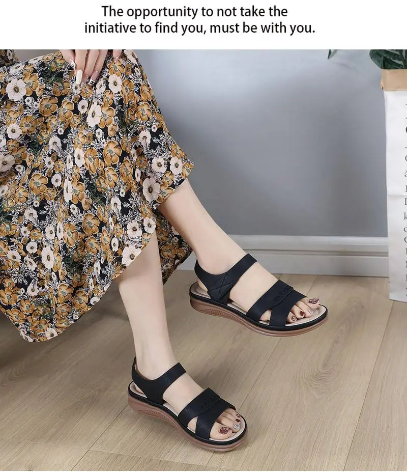 Fashion Women Summer Hook Loop Casual Open Toe Wedges Soft Bottom Breathable Shoes Sandals Sparkly Sandals for Women Size 11