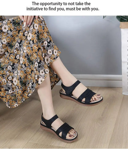 Fashion Women Summer Hook Loop Casual Open Toe Wedges Soft Bottom Breathable Shoes Sandals Sparkly Sandals for Women Size 11