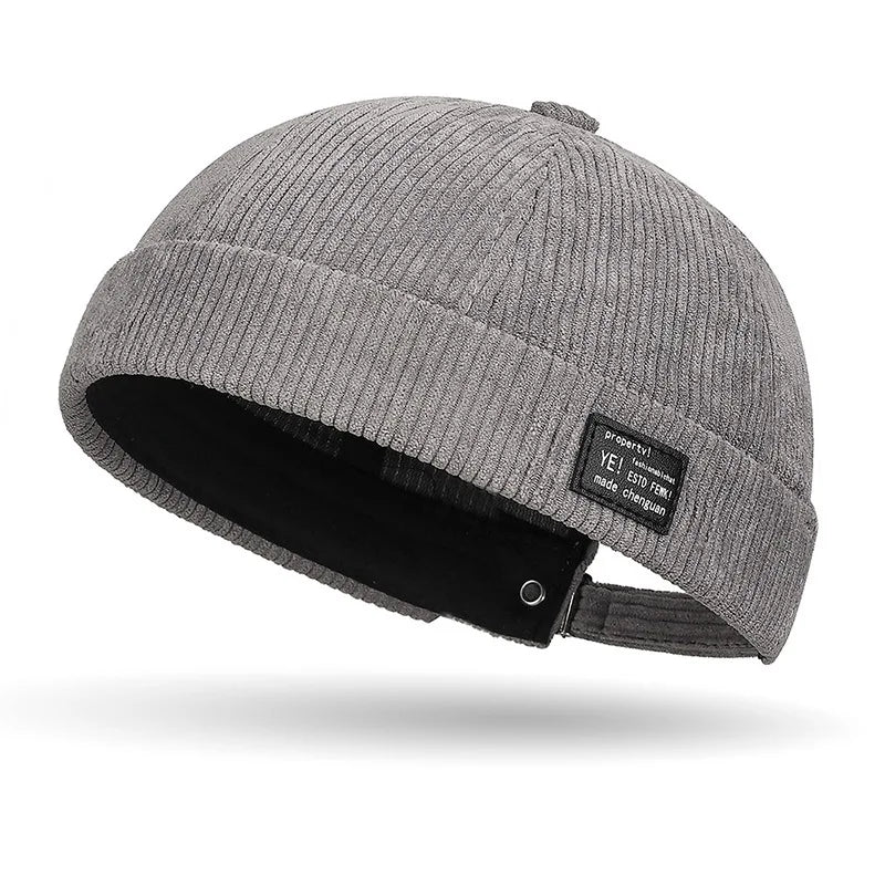 Autumn and winter corduroy brimless casual hat, personalized yuppie hat, men's and women's striped velvet melon skin hat