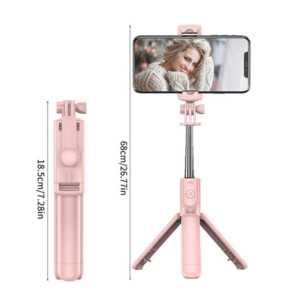 Wireless Selfie Stick Tripod with Detachable Remote for iPhone TikTok Live Streaming
