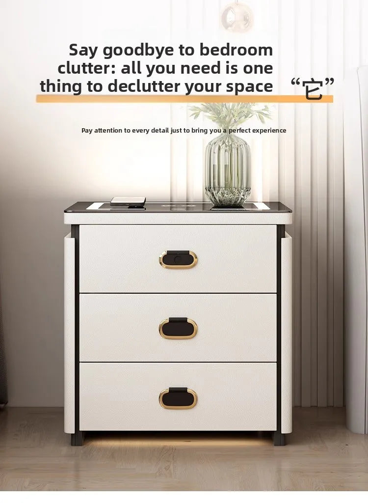 Solid Wood Smart Nightstands Minimalist Bedside Table Wireless Charging Station High-End Bedroom Furniture with Hidden Storage