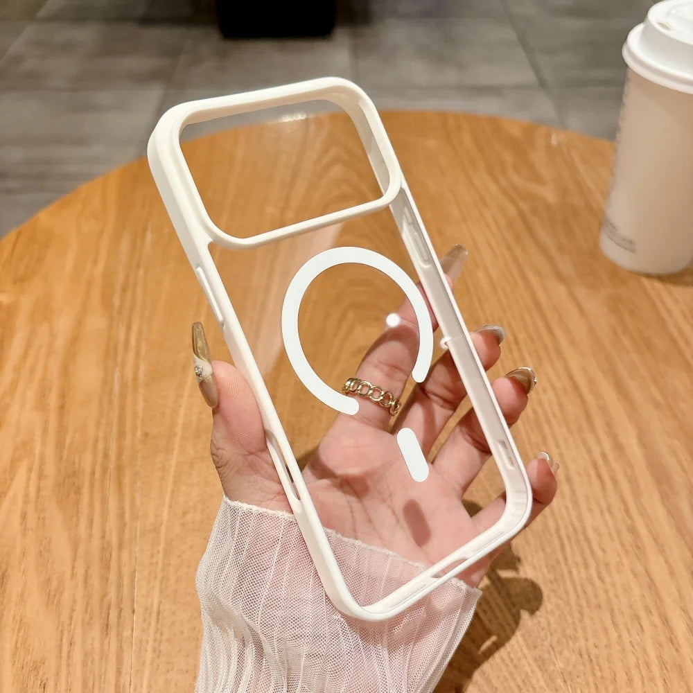 Armor for Magsafe Case for iPhone 17 Air 16 15 14 Pro Max 13 12 Mini 11 X XS MAX XR 7 8 Plus Soft+Hard Acrylic Transparent Cover