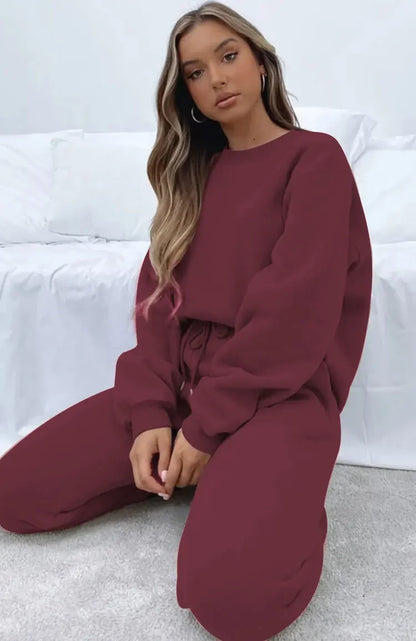 Fashionable Casual Long Sleeve Sweatshirtsuit Women's Clothing Round Neck Pullover Trousers Solid Color Autumn Winter Collection