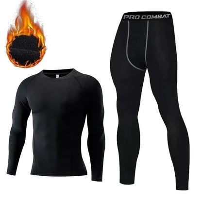 New Winter Warm Men Fleece Thermal Undershirts Long Johns Underwear Set Compression Tights Fitness Sports Tracksuit Set Shirt