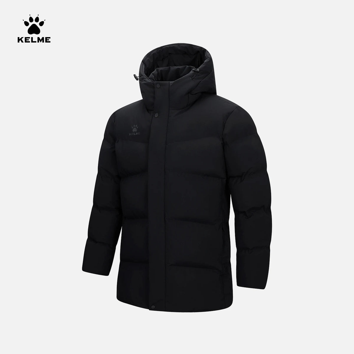 Kelme Men's Winter Windproof Training Jacket With Hooded Down-filled Insulation Outdoor Fleece-lined Thickened Coat